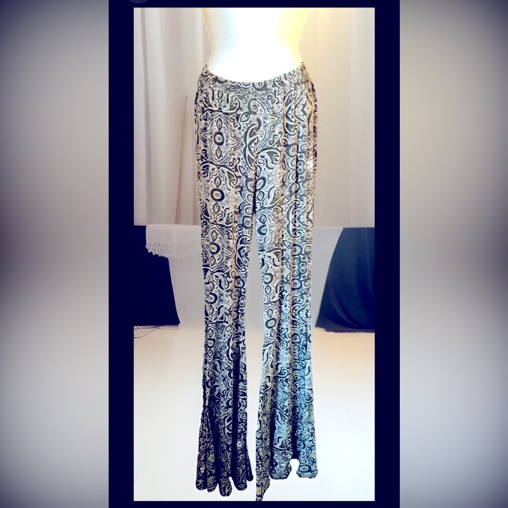 🌲ABERCROMBIE & FITCH🌲PAISLEY WIDE LEG BELL BOTTOM BOHO YOGA STRETCH PANTS🔔